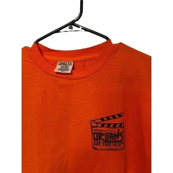 ONEITA PRE SHRUNK MEDIUM ORANGE SHIRT WITH ORLEAN SURF FILM FEST 2019 - Picture 2 of 3